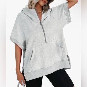 NWT AUTO-MET Amazon Oversized Short Sleeve Half zip Hoodie Loose Fit Pullover